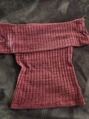 Express Off-the-Shoulder Ribbed Sweater Top in Burgundy